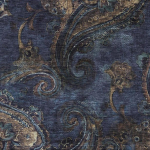 5x8 Navy Paisley Polyester Area Rug Washable Stain Resistant Indoor Outdoor Use