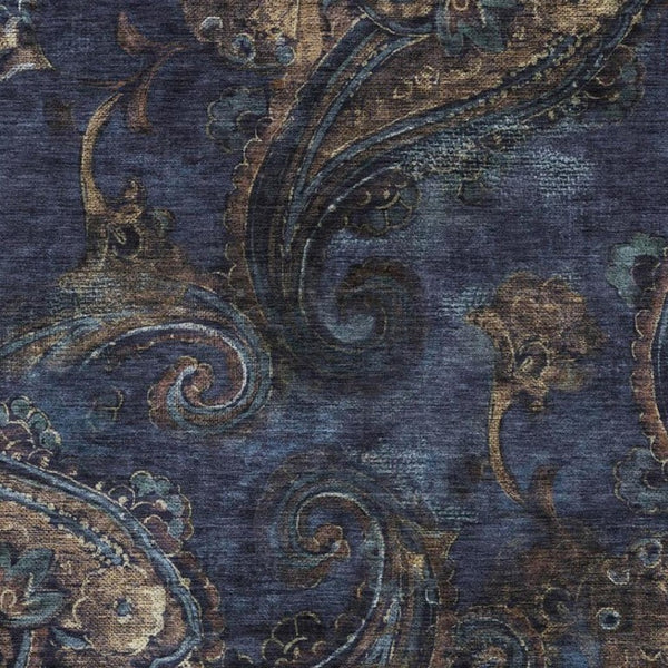 5x8 Navy Paisley Polyester Area Rug Washable Stain Resistant Indoor Outdoor Use