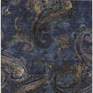5x8 Navy Paisley Polyester Area Rug Washable Stain Resistant Indoor Outdoor Use