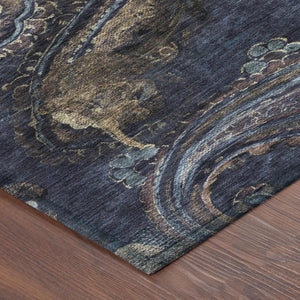 5x8 Navy Paisley Polyester Area Rug Washable Stain Resistant Indoor Outdoor Use