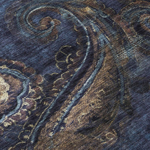 5x8 Navy Paisley Polyester Area Rug Washable Stain Resistant Indoor Outdoor Use