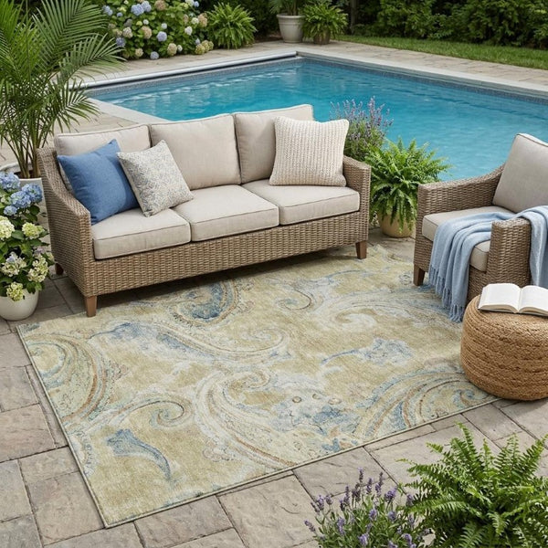 5 X 8 Washable Paisley Polyester Area Rug for Indoor Outdoor Patio Living Spaces