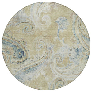 HomeRoots 8 Ft Round Paisley Polyester Area Rug Washable Indoor Outdoor for Patio or Family Room 740054