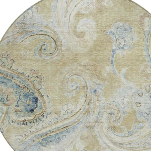 8 Ft Round Paisley Polyester Area Rug Washable Indoor Outdoor for Patio or Family Room