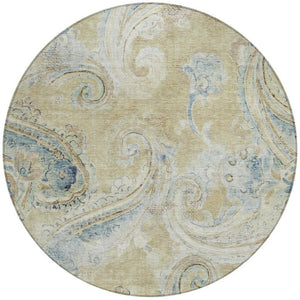 8 Ft Round Paisley Polyester Area Rug Washable Indoor Outdoor for Patio or Family Room