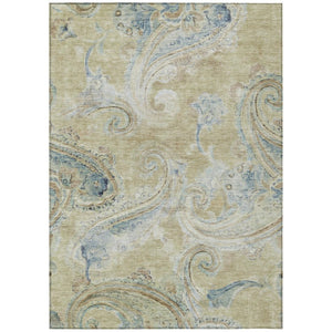 HomeRoots 8x10 Wheat Gold Paisley Polyester Area Rug Washable for Indoor Outdoor Spaces 740055