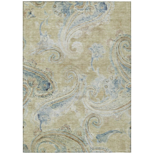 HomeRoots 8x10 Wheat Gold Paisley Polyester Area Rug Washable for Indoor Outdoor Spaces 740055