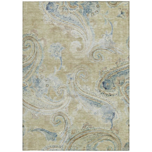 8x10 Wheat Gold Paisley Polyester Area Rug Washable for Indoor Outdoor Spaces
