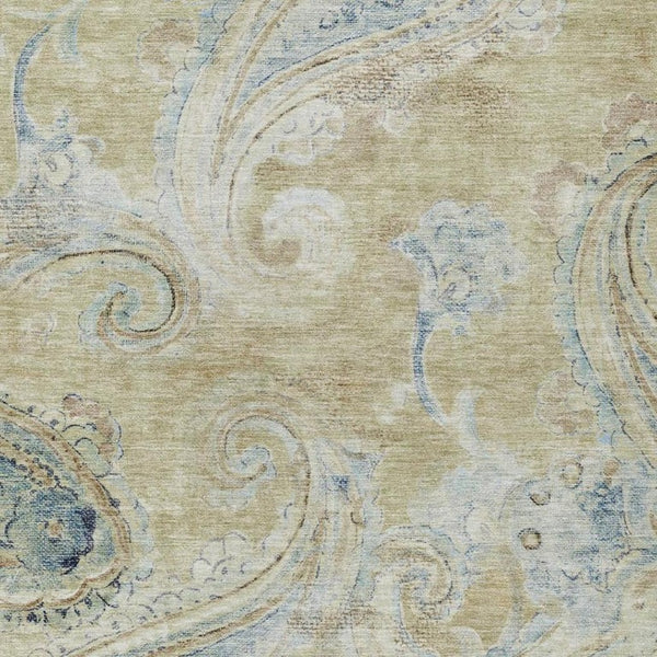 9x12 Wheat Gold Paisley Polyester Area Rug Stain Resistant Indoor Outdoor Use