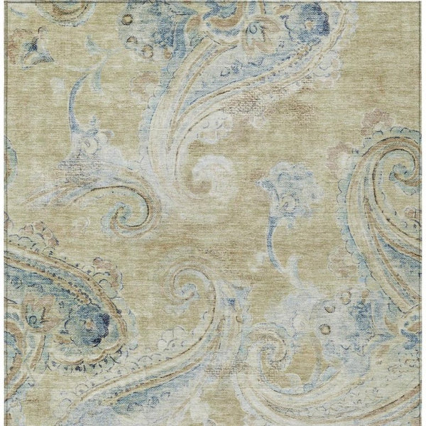 9x12 Wheat Gold Paisley Polyester Area Rug Stain Resistant Indoor Outdoor Use