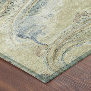9x12 Wheat Gold Paisley Polyester Area Rug Stain Resistant Indoor Outdoor Use