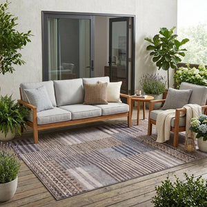 5 X 8 Striped Polyester Indoor Outdoor Rug Washable Stain Resistant Patio Accent