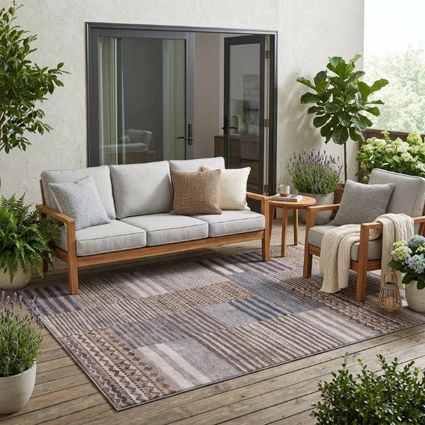5 X 8 Striped Polyester Indoor Outdoor Rug Washable Stain Resistant Patio Accent