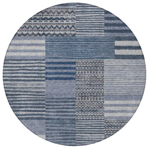 8 Ft Round Striped Polyester Area Rug Washable Blue Gray Indoor Outdoor Use