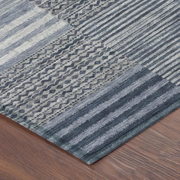 8 Ft Round Striped Polyester Area Rug Washable Blue Gray Indoor Outdoor Use
