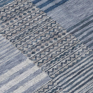 8 Ft Round Striped Polyester Area Rug Washable Blue Gray Indoor Outdoor Use