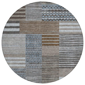 8 Ft Round Striped Polyester Area Rug Stain Resistant for Patio or Family Room
