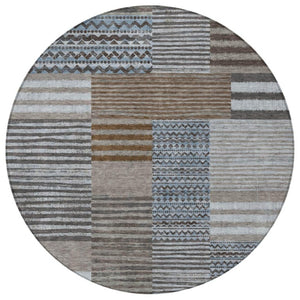 8 Ft Round Striped Polyester Area Rug Stain Resistant for Patio or Family Room