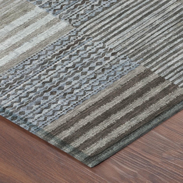 8 Ft Round Striped Polyester Area Rug Stain Resistant for Patio or Family Room