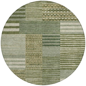 8 Ft Round Striped Polyester Area Rug Washable for Patio Porch and Family Room