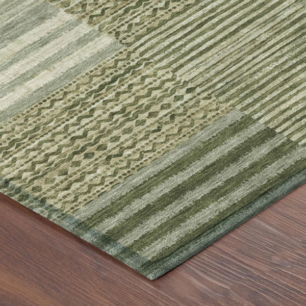 8 Ft Round Striped Polyester Area Rug Washable for Patio Porch and Family Room