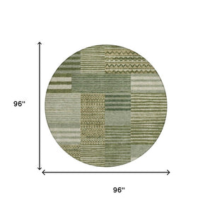 8 Ft Round Striped Polyester Area Rug Washable for Patio Porch and Family Room