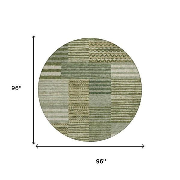 8 Ft Round Striped Polyester Area Rug Washable for Patio Porch and Family Room