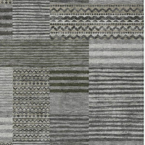 5x8 Pewter Gray Stripe Polyester Area Rug Washable Stain Resistant Indoor Outdoor Use