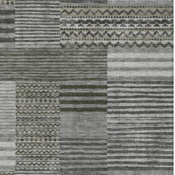 5x8 Pewter Gray Stripe Polyester Area Rug Washable Stain Resistant Indoor Outdoor Use