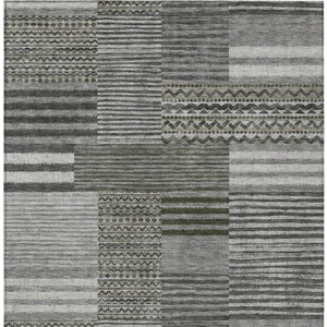 5x8 Pewter Gray Stripe Polyester Area Rug Washable Stain Resistant Indoor Outdoor Use