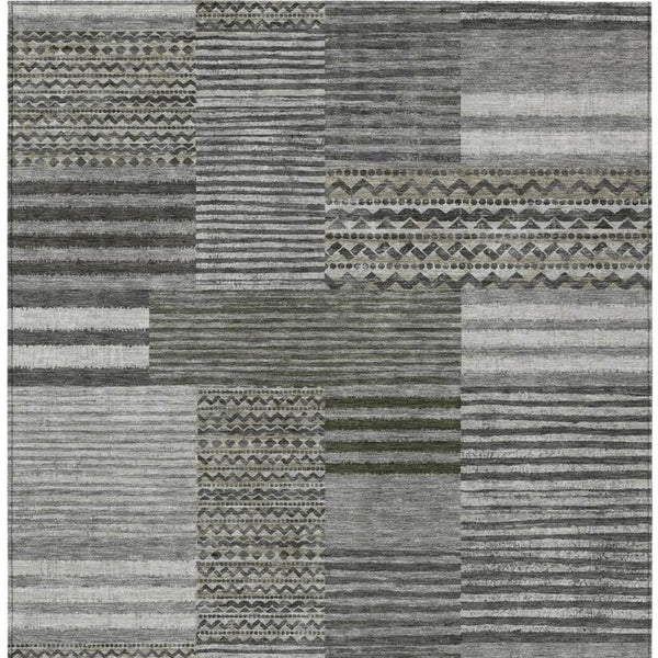 5x8 Pewter Gray Stripe Polyester Area Rug Washable Stain Resistant Indoor Outdoor Use