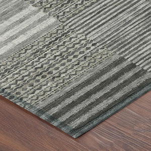 5x8 Pewter Gray Stripe Polyester Area Rug Washable Stain Resistant Indoor Outdoor Use