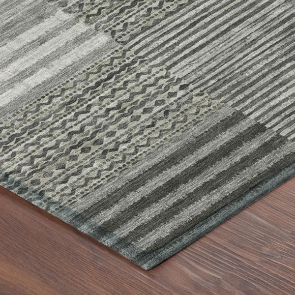5x8 Pewter Gray Stripe Polyester Area Rug Washable Stain Resistant Indoor Outdoor Use