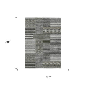 5x8 Pewter Gray Stripe Polyester Area Rug Washable Stain Resistant Indoor Outdoor Use