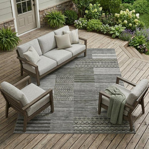 8 X 10 Pewter Gray Stripe Polyester Area Rug Washable for Indoor Outdoor Use
