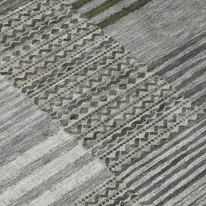 8 X 10 Pewter Gray Stripe Polyester Area Rug Washable for Indoor Outdoor Use