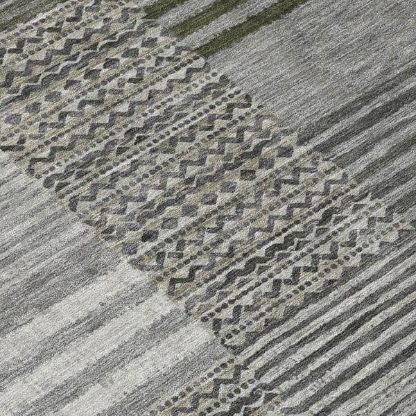 8 X 10 Pewter Gray Stripe Polyester Area Rug Washable for Indoor Outdoor Use