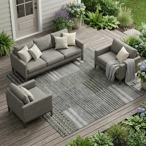 9 X 12 Pewter Gray Stripe Polyester Area Rug Washable Stain Resistant Indoor Outdoor