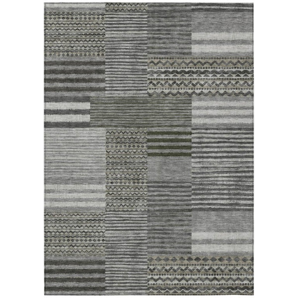 HomeRoots 9 X 12 Pewter Gray Stripe Polyester Area Rug Washable Stain Resistant Indoor Outdoor 740087