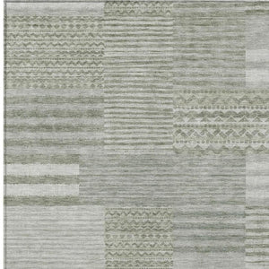 5 X 8 Sage Green Striped Polyester Area Rug Washable for Indoor Outdoor Spaces