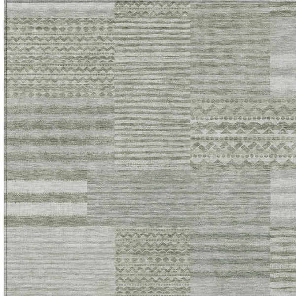 5 X 8 Sage Green Striped Polyester Area Rug Washable for Indoor Outdoor Spaces