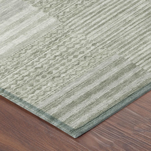 5 X 8 Sage Green Striped Polyester Area Rug Washable for Indoor Outdoor Spaces