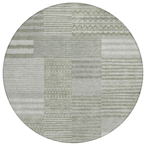 HomeRoots 8 Foot Round Striped Sage Polyester Rug Stain Resistant for Indoor Outdoor Use 740091