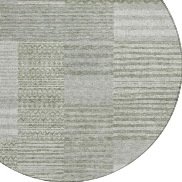 8 Foot Round Striped Sage Polyester Rug Stain Resistant for Indoor Outdoor Use