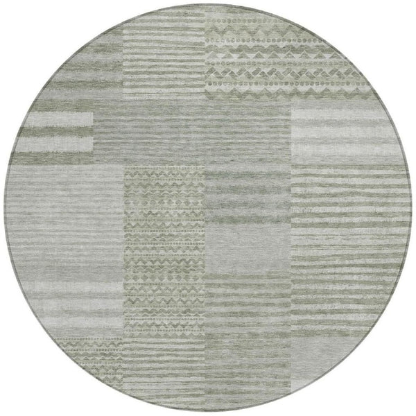 8 Foot Round Striped Sage Polyester Rug Stain Resistant for Indoor Outdoor Use