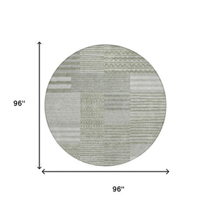 8 Foot Round Striped Sage Polyester Rug Stain Resistant for Indoor Outdoor Use