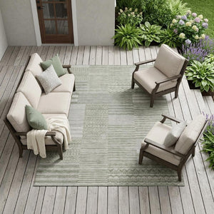 8 X 10 Sage Striped Washable Polyester Area Rug for Patio Porch or Living Room