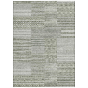 8 X 10 Sage Striped Washable Polyester Area Rug for Patio Porch or Living Room