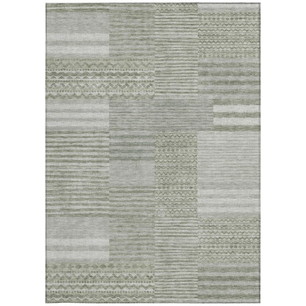 8 X 10 Sage Striped Washable Polyester Area Rug for Patio Porch or Living Room