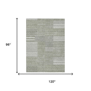 8 X 10 Sage Striped Washable Polyester Area Rug for Patio Porch or Living Room